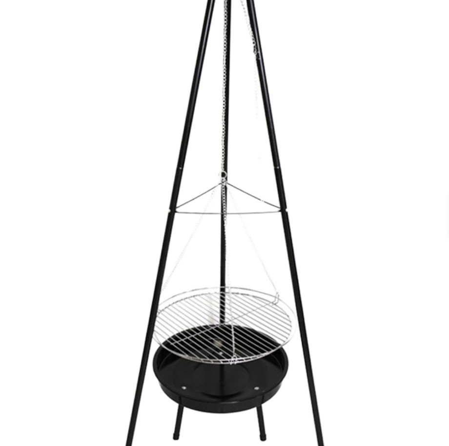 Outdoor Camping Fire Pit - Heavy-Duty Tripod Hanging BBQ Grill with