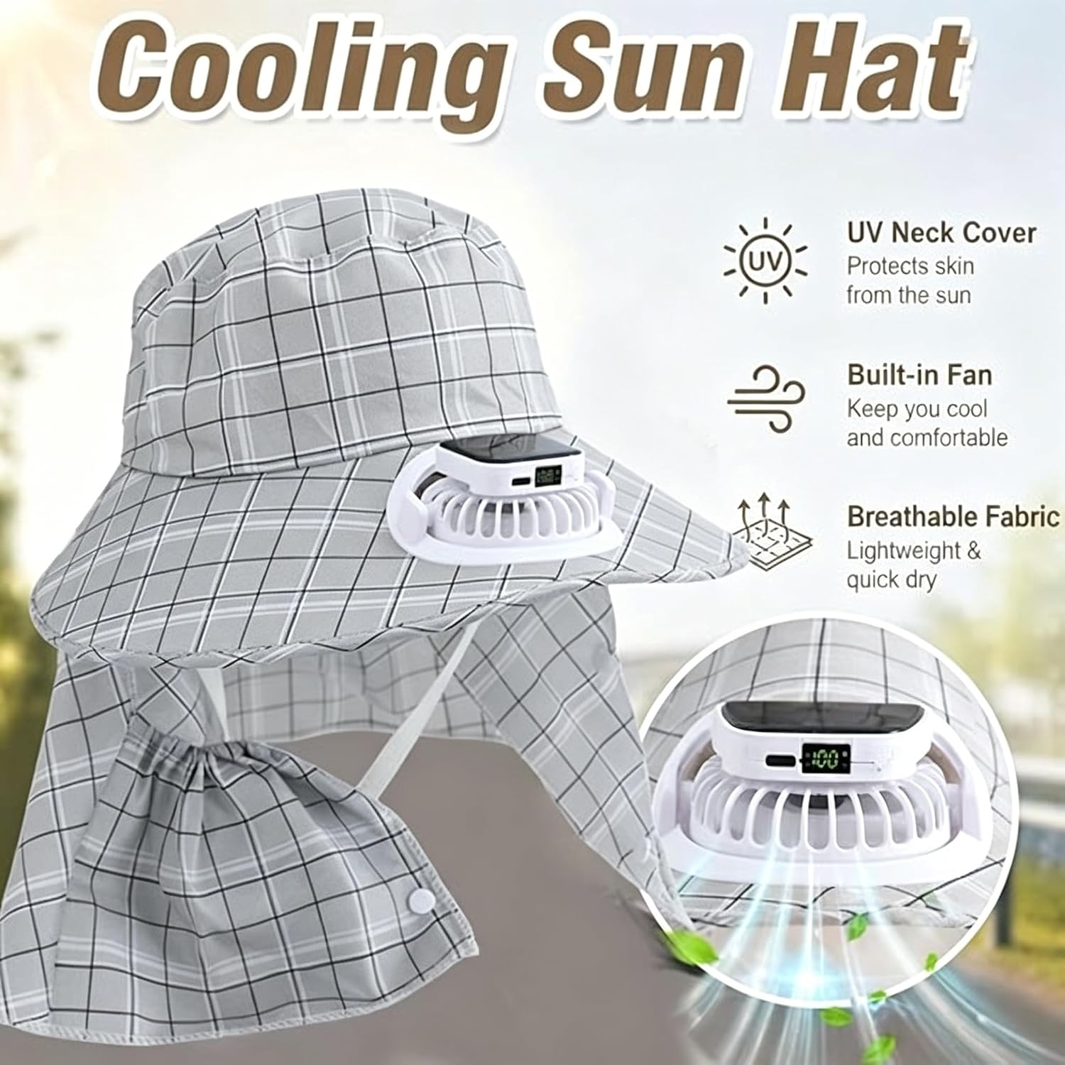1PC Solar Power Neck Guard Fan - đánh giá và giá Outdoor Camping Hat