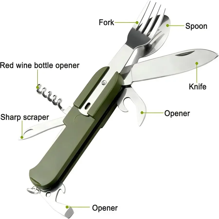 Camping Gear 5-in-1 Stainless  - đánh giá và giá Outdoor Camping Utensils