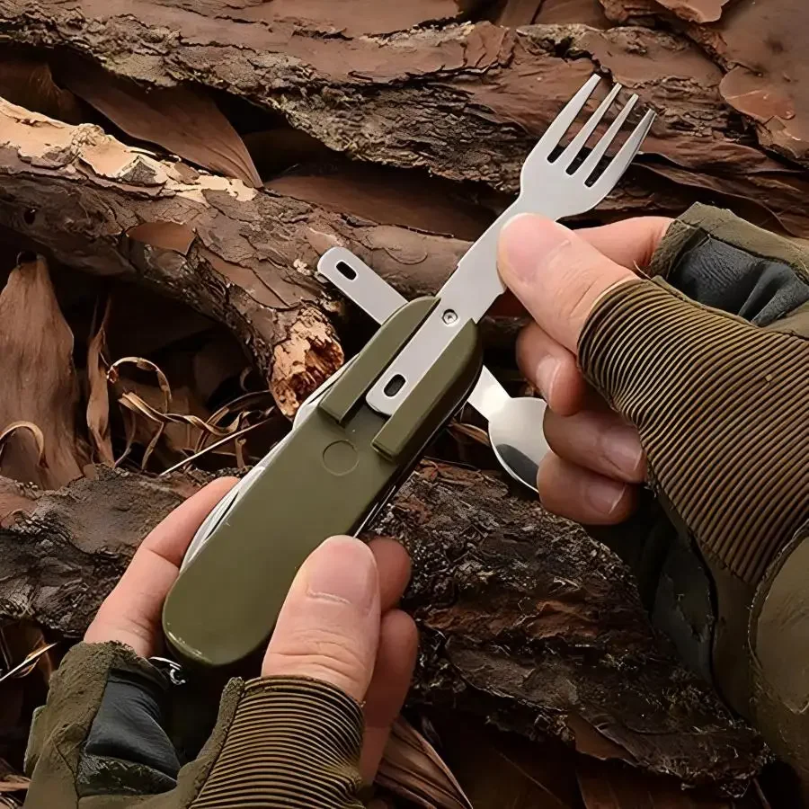 Camping Gear 5-in-1 Stainless  - đánh giá và giá Outdoor Camping Utensils